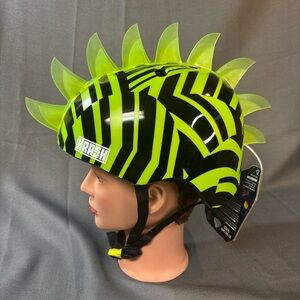 Krash Dazzle Green Mohawk Helmet LED lights for visibility punk-rock design.